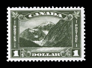 177, 1930 $1.00 Dark olive green Mt. Cavell, exceptionally well centered within large margins, deep rich color, o.g., n.h., extremely fine (Unitrade
C$600.00).