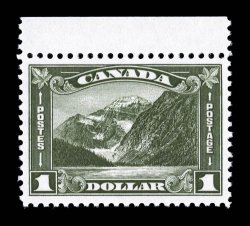 177, 1930 $1.00 Dark olive green Mt. Cavell, top sheet-margin single, exceedingly well centered, lovely rich color, pristine o.g., n.h., extremely fine (Unitrade
C$600.00).