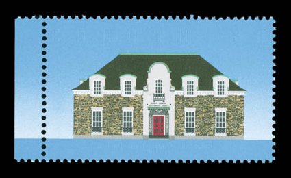 Unitrade 1181iii, 1989 $1.00 Runnymede Library, black color omitted, a choice example of this rare error, being a left sheet-margin single, brilliant colors, o.g., n.h.,
extremely fine.