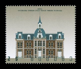 1376b, 1995 $2.00 Provincial Normal School, inscriptions inverted, a most impressive mint example of one of the most striking and desirable of all the Architecture series
errors, wonderfully fresh, o .g., n.h., extremely fine only 70 were ever