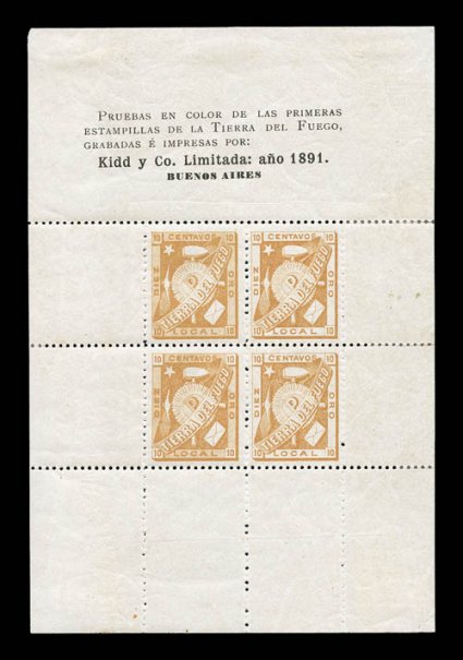 Buenos Aires - Tierra del Fuego, Michel 1, small specialized collection of this interesting local stamp produced in 1891 by Julius Popper, for use on private mail service from
a gold mining plant at the southern-most tip of Argentina, includes s