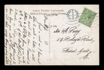 The 1914 Battle of the Falkland Islands auxiliary collectionaccumualtion, the consignor after acquiring the previous lot from the Prappas sale as an excellent basis, began
aggressively accumulating additional material to augment the Prappas exhi