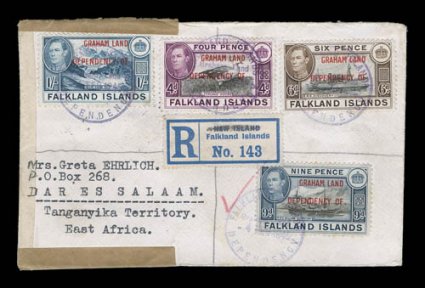 Falkland Island Dependencies: Operation Tarabin, 1943-1945, a most extraordinary group of 49 covers all related and from this small British military expedition launched from
the UK in 1943 to the Antarctic to establish permanently occupied bases,