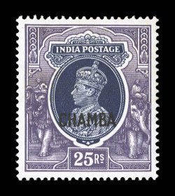 101-06, 1943 1R-25R King George VI overprinted Chamba cplt., each exceptionally well centered, o.g., n.h., very fine a choice set (S,G. 102-07 £450).