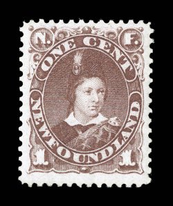 41, 1880 1c Violet brown, excellent centering within extra-large margins, expertly regummed, extremely fine photocopy of a 2008 Sismondo certificate (Unitrade
C$60.00).