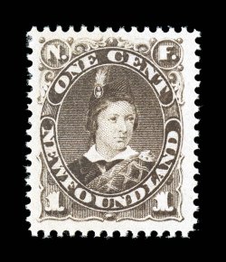 43, 1896 1c Brown, pristine mint single, rich color on fresh white paper, uncommonly well centered within large margins, o.g., never hinged, extremely fine photocopy of a 2007
Greene Foundation certificate for a block of four, this being the to