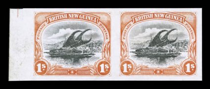 1P-7P, 1901 12p to 1- Lakatois, plate proofs on watermarked stamp paper, complete set of the seven 1901 issued values in matched left margin horizontal pairs, being positions
16-17, brilliantly rich colors, large margins, a few values with lig