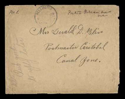 Pitcairn IsldFree manuscript endorsement on cover sent via New Zealand with Wellington transit c.d.s. (date unclear), complete with letter from Ada M. Christian dated
September 11, 1922, slightly rough at right edge from opening, very fine.