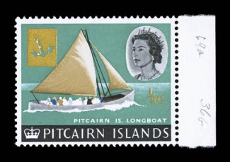 72a, 1967 12c on 12c Longboat, brown omitted, right sheet-margin mint example, wonderfully well centered, o.g., n.h., extremely fine a choice example of one of the most
elusive of all Queen Elizabeth II color omitted errors 2002 Brandon cert
