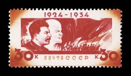 540-45, 555-58, 1935 5k-35k Anti-war Propaganda and 5k-20k Friedrich Engels cplt., two better sets, well centered, o.g., n.h., (couple values from Decade after Lenin set with
faint gum discoloration), very fine (Michel 488-93, 523Y-26Y).