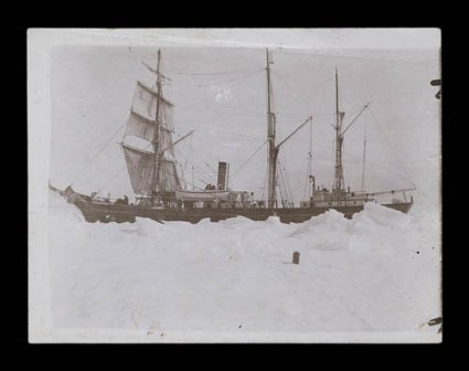 1907-09 British Antarctic Expedition, a rare collection of sixteen original sepia contact print photographs relating to Shackletons Nimrod Expedition, all approximately 3 13 x
4 14 (or smaller), a marvelous array of scenes, the ship in h