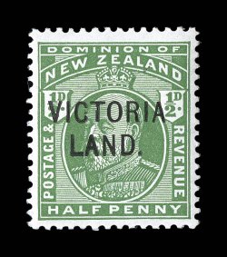 S.G. A2, 1911-13 12p Green, overprinted VictoriaLand., scarce mint single of which only 2,400 were printed, well centered and quite fresh, o.g., l.h., very fine 1986 PF
certificate.