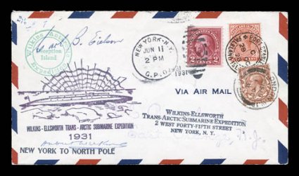 1928-30 Wilkins-Hearst Expedition, selection of four expedition covers, two being very scarce dual expedition combination covers of both the 1928 Wilkins Deception Island
Expedition and the 1931 Trans-Arctic Submarine Expedition, one signed