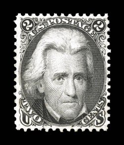 73, 2c Black, pristine mint single, prooflike color and impression on bright crisp paper, quite well centered for this always difficult stamp, full clean o.g., lightly hinged,
very fine 1990 PF certificate.