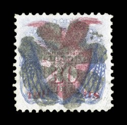 121, 30c Blue and carmine, an eye-arresting used example, being not only well centered within very large margins, but it is wonderfully cancelled as well, with a central
socked-on-the-nose rosette postmark, extremely fine a very pretty used s