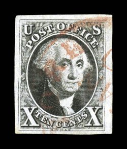 2, 10c Black, premium used example, full to mostly large margins all around, especially strong impression, light red c.d.s. postmark, extremely fine 1978 PF
certificate.