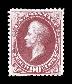 177, 90c Violet carmine special printing, without gum as issued, an impressive appearing example of the rarity, uncommonly well centered within large margins although expertly
reperforated at right, intense color and a sharp impression, very fin