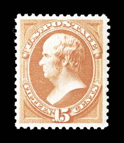 189, 15c Red orange, an incredibly fresh and choice mint example, in a remarkable state of preservation, featuring bright vibrant color on immaculately white paper, exceptional
centering within unusually large margins, pristine o.g. without a si