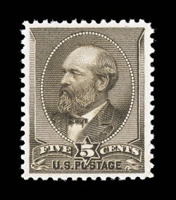 205, 5c Yellow brown, pristine mint single, sumptuously rich color and a well incised impression, exceedingly well centered within wide margins, o.g., never hinged, extremely
fine 2004 PSE certificate for a block of four, this being the bottom