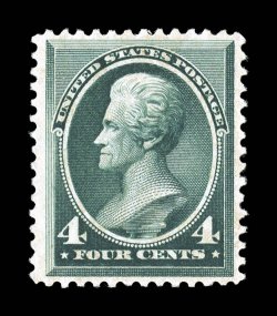 211, 4c Blue green, a premium quality mint single, marvelously well centered within large margins, deep luxuriant color and impression, pristine o.g., n.h., extremely fine
rarely seen both in such gem quality and never hinged 1995 and 2005 PF