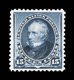 227, 15c Indigo, marvelously fresh and choice mint single, sumptuously rich color and a razor-sharp impression on immaculate paper, wonderfully well centered within large
margins, o.g., never hinged, extremely fine 1985 PF certificate and a 200