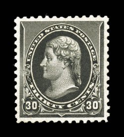 228, 30c Black, exceedingly well centered within larger margins than typically encountered, deep color and a razor-sharp impression, unblemished o.g., n.h., extremely fine
premium quality never hinged examples of 228 are few and far between 1