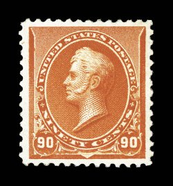 229, 90c Orange, marvelously well centered amid exceptionally large margins, intense color and impression, o.g., l.h., extremely fine a particularly handsome
stamp.