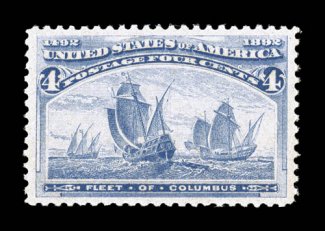 233, 4c Columbian, wonderfully well centered within exceptionally large margins, warm rich color, o.g., n.h., extremely fine gem 1988 PF certificate.