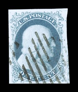 5A, 1c Blue, Ty. Ib, position 6RE, an extraordinarily handsome used example of this very rare stamp, being one of two positions that show the type Ib characteristics the best ,
possessing exceptionally large and wonderfully well balanced margins