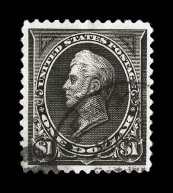 261A, $1.00 Black, Ty. II, very well centered within uncharacteristically large margins, strong color and impression, lightly cancelled, extremely fine 1986 PF
certificate.