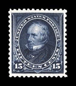 274, 15c Dark blue, handsome mint single, featuring stunning prooflike color and an incredibly intense impression on fresh white paper, plus it is wonderfully well centered and
margined, unblemished o.g., n.h., extremely fine a most elusive sta