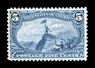 288, 5c Trans-Mississippi, well centered within large margin, strong bright color, o.g., n.h., choice very fine 1991 PF certificate and a 2008 PSE certificate.