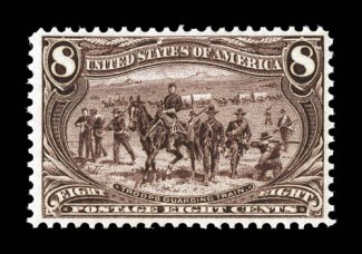 289, 8c Trans-Mississippi, pristine mint single, sumptuously rich color in a deep shade, attractively centered, o.g., n.h., very fine 2005 PF certificate.