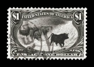 292, $1.00 Trans-Mississippi, an exceptionally choice used single, featuring impeccable centering amid wide margins, wonderfully rich color and an excellent clarity of
impression on fresh paper, uncharacteristically light registry cancel, extrem