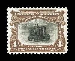 296, 4c Pan-American, wonderfully well centered within large margins, strong color and impression, pristine o.g., n.h., extremely fine and choice 1984 PF certificate and a 2008
PSE certificate (XF-Superb 95 SMQ $1,550.00).