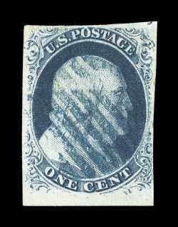 8 var., 1c Blue, Ty. III, position 99R2, a highly collectable example of this rare position, being the one position on the sheet that shows the Type III characteristic the best,
with huge breaks at both top and bottom, deep color, blue grid canc