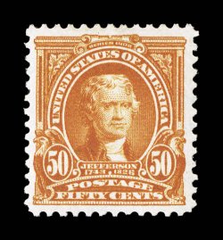 310, 50c Orange, sumptuously rich color in an especially deep shade, crisp impression on bright paper, well centered, o.g., l.h., very fine 1985 PF
certificate.
