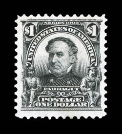 311, $1.00 Black, well centered within large margins, fresh color, o.g., never hinged (scarce thus), very fine 2008 PSE certificate.