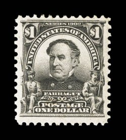 311, $1.00 Black, rather well centered, deep color, o.g., l.h., nearly very fine.