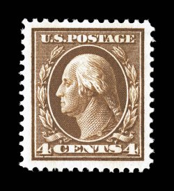377, 4c Brown, excellent centering within lavishly large margins, deep luxuriant color and a well incised impression, o.g., n.h., extremely fine jumbo 2007 PSE certificate (XF
90 Jumbo SMQ $255.00 for 90 and $1,000.00 for 95).
