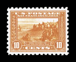 404, 10c Panama-Pacific, perf. 10, an impressive mint example that possesses impeccably balanced margins all around, rich vibrant color, full even perforations all around,
o.g., lightly hinged, extremely fine gem 1984 PF certificate and a 2008