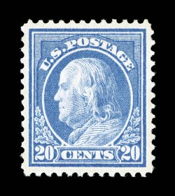 419, 20c Ultramarine, exceedingly well centered within large margins, strong rich color, o.g., n.h. (a couple tiny gum skips), extremely fine clear 1998 PF
certificate.