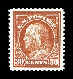 420, 30c Orange red, exceedingly well centered within wide margins, deep vibrant color and a sharp impression, o.g., n.h., extremely fine 1988 PF certificate and a 2008 PSE
certificate (XF 90 SMQ $825.00).