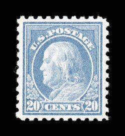 438, 20c Ultramarine, extraordinarily well centered within large margin, bright fresh color, o.g., barest trace of a hinge mark, extremely fine and quite choice 1979 PF
certificate and a 2008 PSE certificate (XF-Superb 95 SMQ $660.00).