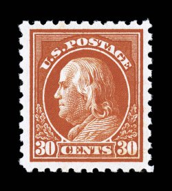 439, 30c Orange red, a gorgeous mint example in an outstanding state of freshness, with dazzling rich color and an excellent clarity of impression on bright paper,
exceptionally well centered within oversized margins, full intact perforations, o
