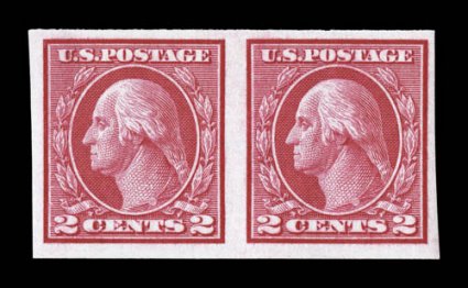 459, 2c Carmine imperforate coil, mint pair, bright fresh color, o.g., n.h., very fine.