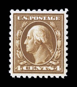 465, 4c Orange brown, a highly desirable mint example, featuring marvelous centering amid large margins, sumptuously rich color and a well defined impression, o.g., an
extremely fine gem 2008 PSE certificate (XF-Superb 98 SMQ $470.00).