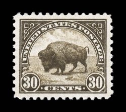 569, 30c Olive brown, perfectly centered within exceptionally large margins, strong rich color, o.g., barest trace of hinging, extremely fine 2008 PSE certificate (Superb 98
Jumbo SMQ $175.00 for 98).
