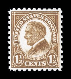 582, 1 12c Brown, flawlessly centered, rich luxuriant color on bright white paper, unblemished o.g., n.h., an extremely fine gem 2008 PSE certificate (Superb 98 SMQ $770.00)
this is the highest grade awarded to this stamp.