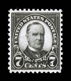 676, 7c Nebr. ovpt., excellent centering, strong color in an especially dark shade, unblemished o.g., n.h., extremely fine 2008 PSE certificate (XF-Superb 95 SMQ
$500.00).